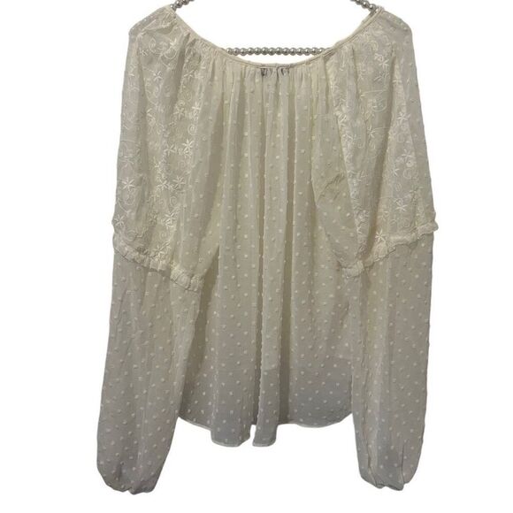 Express women’s sheer ruffle lacy fairy top size small embroidered feminine crea - Picture 2 of 11